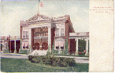 Illustrated color post card of the exterior view of the Leslie E. Keeley Co. laboratory and office.