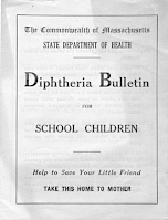 Cover of a pamphlet published by the Commonwealth of Massachusetts, State Department of Health, titled Diphtheria Bulletin for School Children.