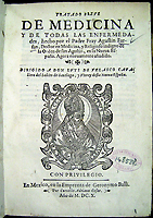 Titolo della pagina di Tratado breve de medicina. Mexico: En la Emprenta de Geronymo Balli, 1610. NLM Unique ID 2554006R