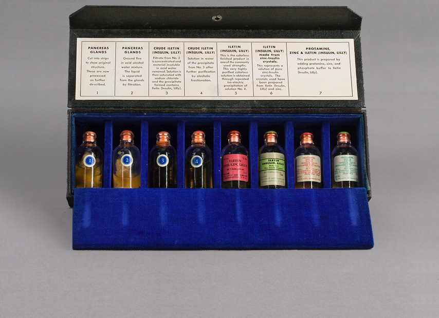 Rectangular sales kit opened showing a row of eight glass vials.