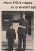 Two photographs: A short teenage boy and a tall young man, both in uniforms, stand side by side. A man measures the height of the teenage boy.