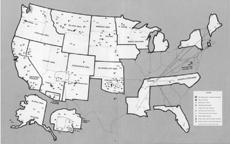 A map of the United States denoting the Indian Health Service (IHS) facilities (c. 1984) from Indian Health Service: A Comprehensive Health Care Program for American Indians and Alaska Natives by United States. Indian Health Service.