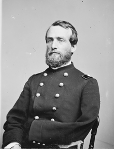 Black and white portrait of Lucius Fairchild, head and shoulders, left pose in an Union uniform with an empty left sleeve.