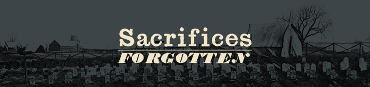 Sacrifices Forgotten Banner Header with backdrop of illustrations of prosthetic hands