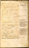 F. 9 recto from Manuscript E 12. A hand written manuscript page with annotations in the right margin.