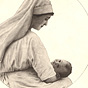A White female nurse looking down at the White baby in her lap.