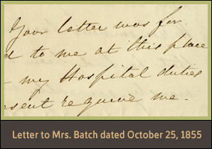 close up of letter to Miss Tebbutt dated April 25, 1856