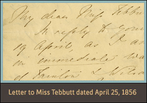close up of letter to Mrs. Batch dated October 25, 1855