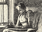 Woman sitting in a chair by a window reading.