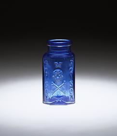Skull-and-crossbones rectangular poison bottle, 19th century