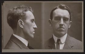 Bertillon card for Thomas Conway, arrested for larceny (portraits), May 11, 1911