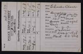 Bertillon card for Charles Clark, arrested for burglary (measurements), December 2, 1908