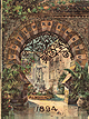 The color cover of the August Flower and German Syrup Alamanac for 1894. It features the garden arch leading into a courtyard with a fountain. The arch has the words August Flower and German Syrup.