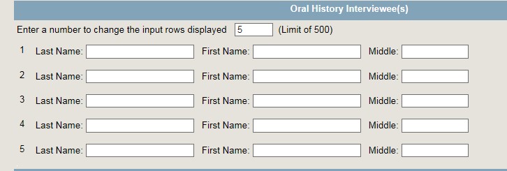 Form displayed showing five input rows.