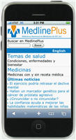 Página principal móvil de MedlinePlus en español en un iPhone