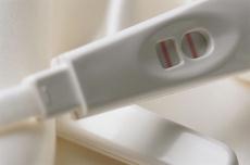 Photograph of a positive pregnancy test