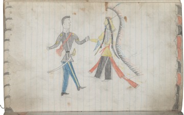 Little Skunk Drawing of Peace Treaty with U.S. soliders and their Indian Allies Before 1879