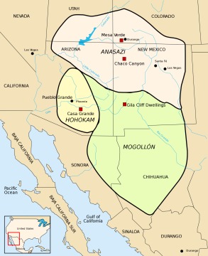 Map of the Extent of Anazasi, Hohokam, and Mogollón Settlements