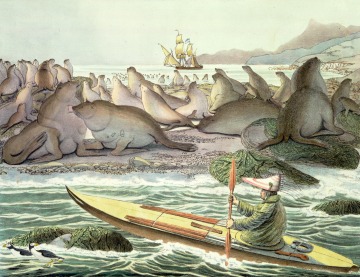 Drawing of Unangan kayak by Louis Choris