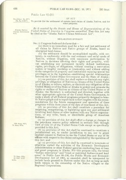 An act to provide for the settlement of certain land claims of Alaska Natives, and for other purpose