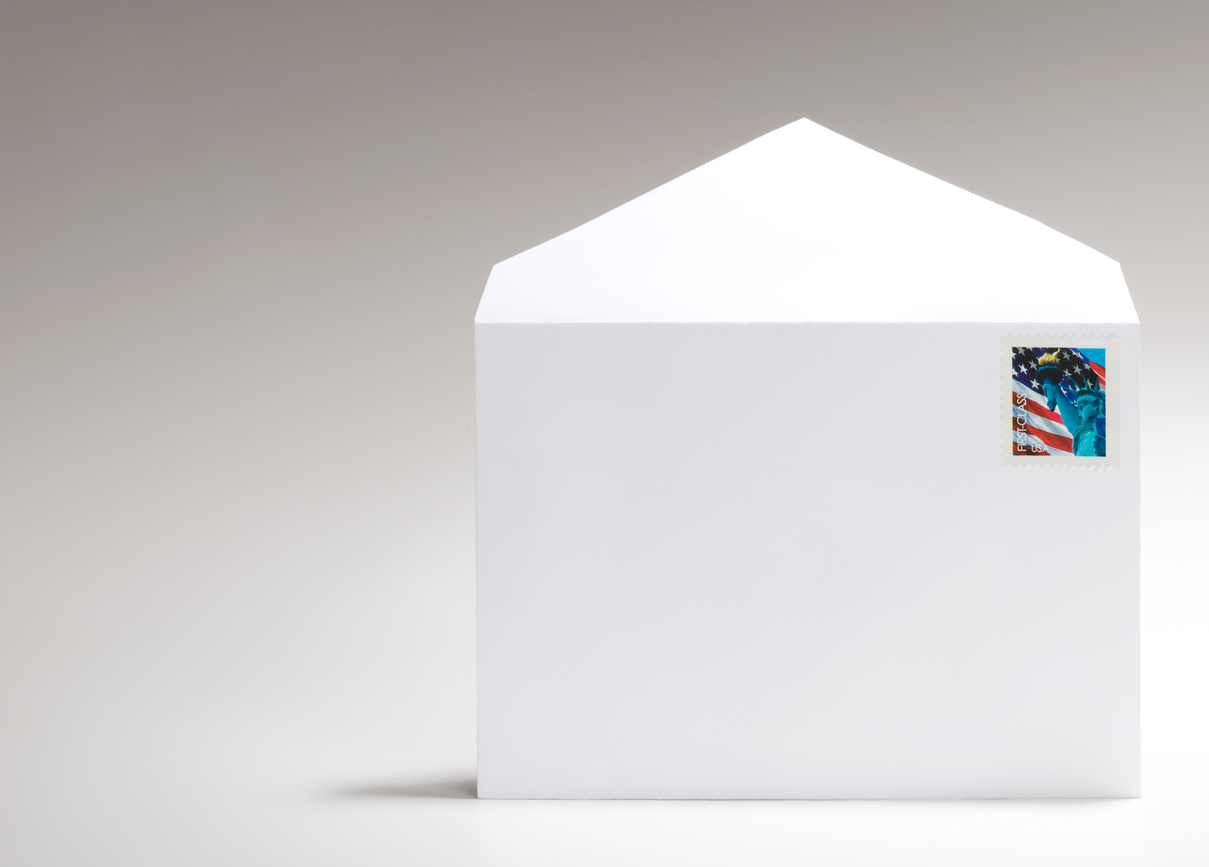 Image of blank envelope with an American Flag stamp