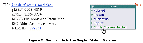 Figure 2: Send a title to the Single Citation Matcher