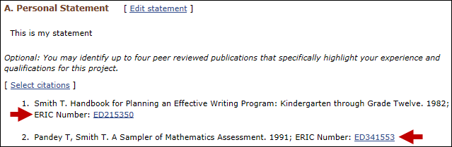 screen shot of SciENcv Personal Statement section.