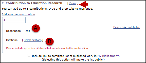 screen shot of Contribution to Education Research section