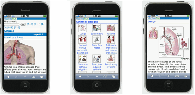 Figure 2: Content pages on Mobile MedlinePlus