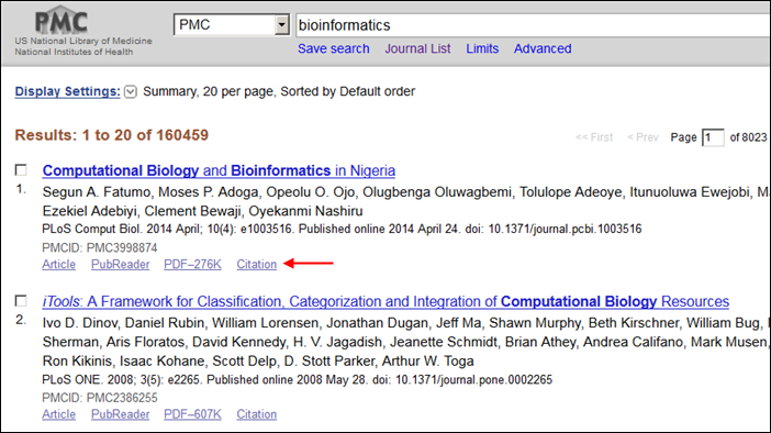 PMC Search Results include a "Citation" link.