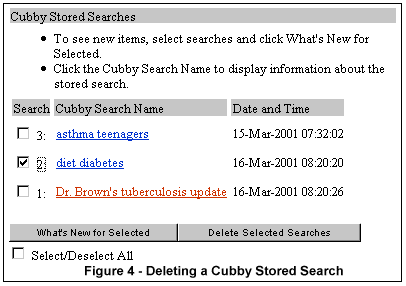 Deleting a cubby stored search