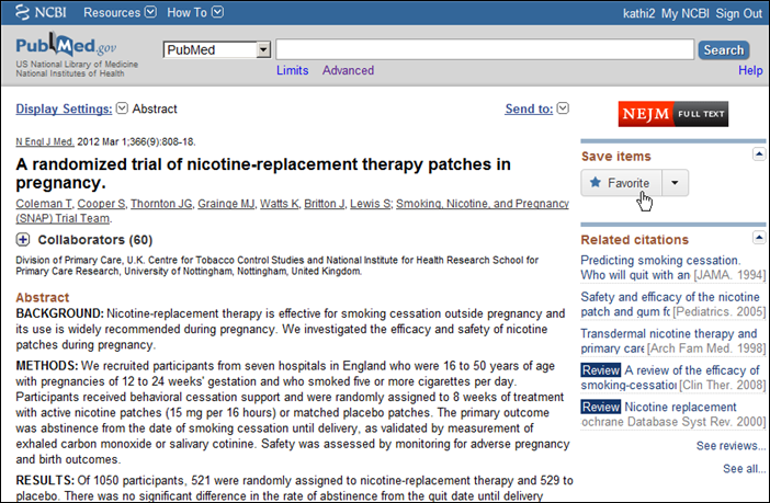 PubMed and the My NCBI Favorites Collection
