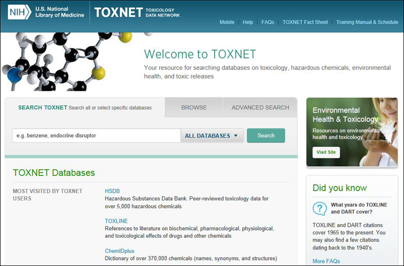 Screen capture of toxnet preview.