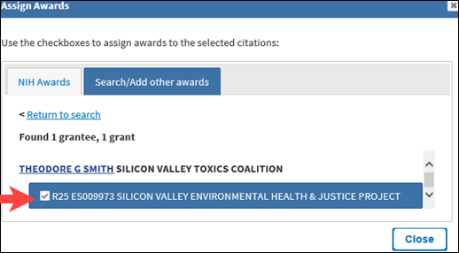 After selecting a grant, the names of grantees will be shown