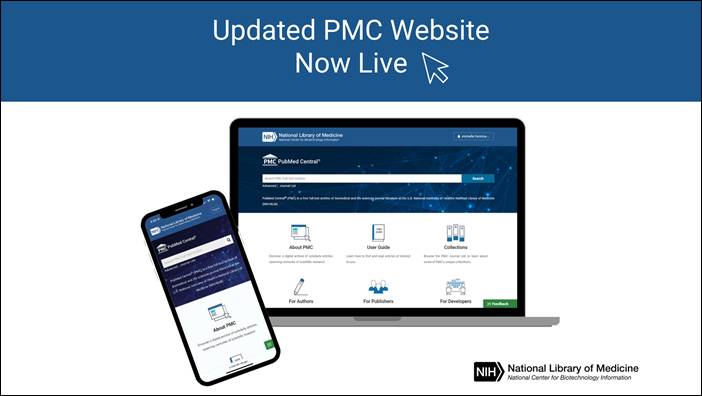 screenshot of updated PMC website.