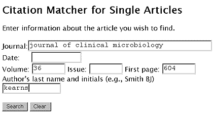 Screen capture of citation matcher
