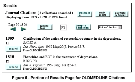 Portion of results page for OLDMEDLINE citations
