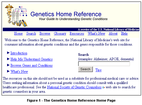 The Genetics Home Reference home page