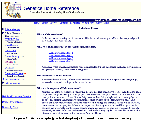 An example of a partial display genetic condition summary page
