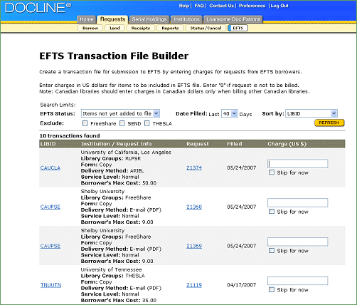 Screen capture of EFTS File Builder.