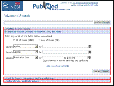 PubMed Advanced Search screenshot