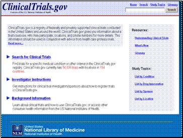 Screenshot of ClinicalTrials.gov