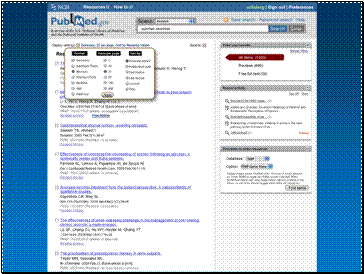 Prototype redesign of PubMed summary display, showing Display Setting control panel.