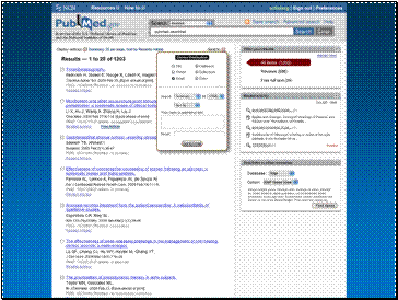 Prototype redesign of PubMed summary display, showing Display Setting control panel with expanded E-mail entry and control functions.