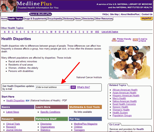 Screen capture of Topic page showing sign-up box beneath the summary.