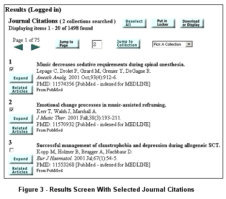 Results Screen With Selected Journal Citations