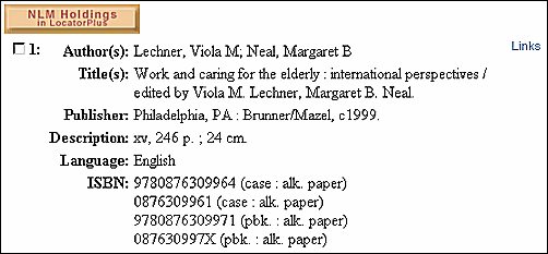 Screen capture of NLM Catalog Display Showing 10- and 13-digit ISBN.