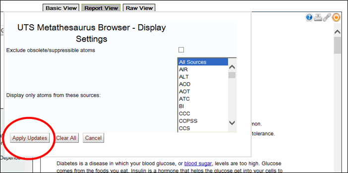 screen shot of Display Settings window - apply selected sources