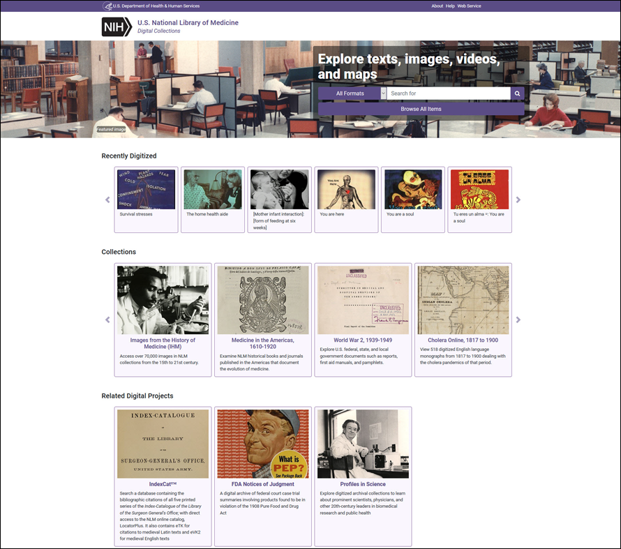 screen shot of New Digital Collections homepage design.