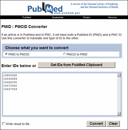 The PMID : PMCID Converter.
